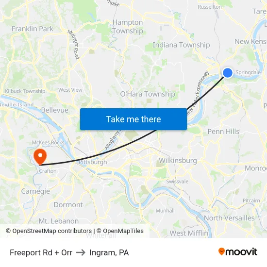 Freeport Rd + Orr to Ingram, PA map