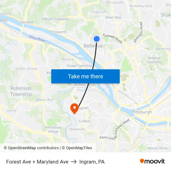 Forest Ave + Maryland Ave to Ingram, PA map