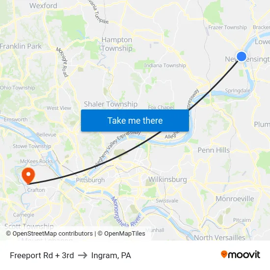 Freeport Rd + 3rd to Ingram, PA map