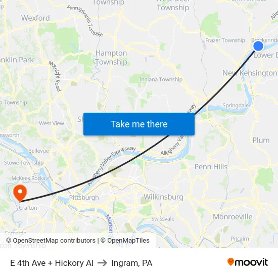 E 4th Ave + Hickory Al to Ingram, PA map