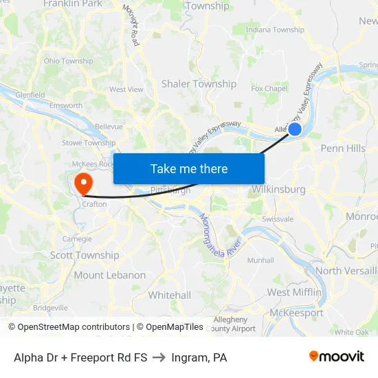 Alpha Dr + Freeport Rd FS to Ingram, PA map