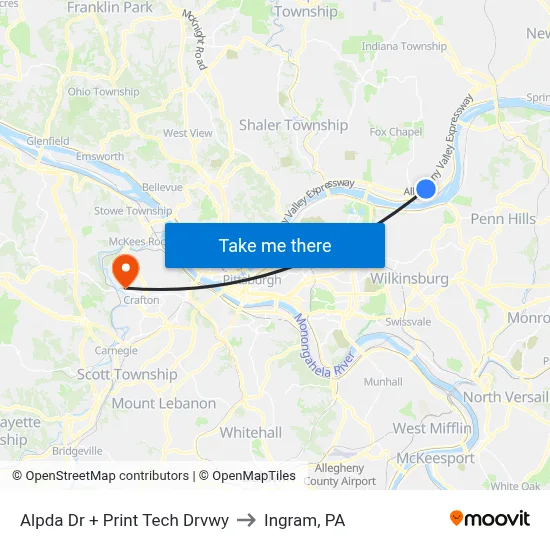 Alpda Dr + Print Tech Drvwy to Ingram, PA map