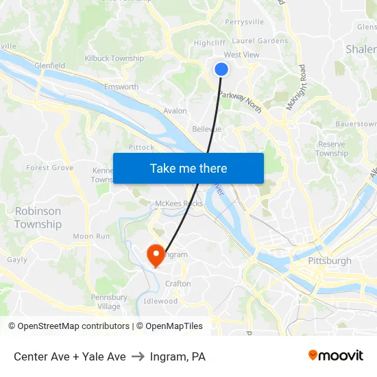 Center Ave + Yale Ave to Ingram, PA map