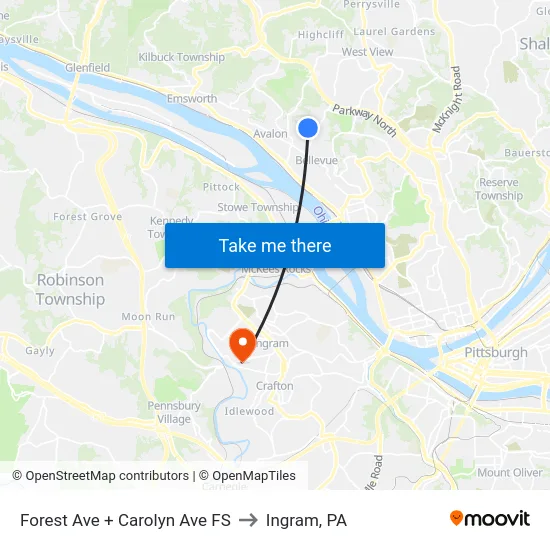 Forest Ave + Carolyn Ave FS to Ingram, PA map