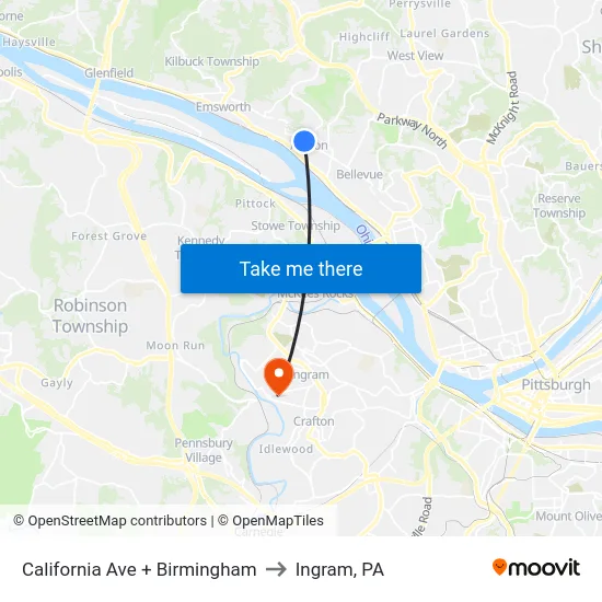 California Ave + Birmingham to Ingram, PA map