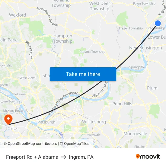 Freeport Rd + Alabama to Ingram, PA map