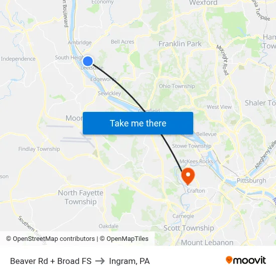Beaver Rd + Broad FS to Ingram, PA map