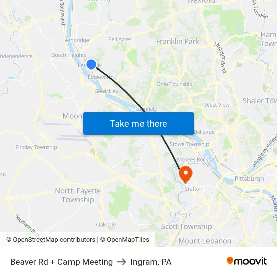 Beaver Rd + Camp Meeting to Ingram, PA map