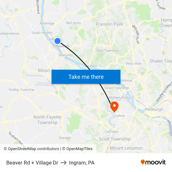 Beaver Rd + Village Dr to Ingram, PA map