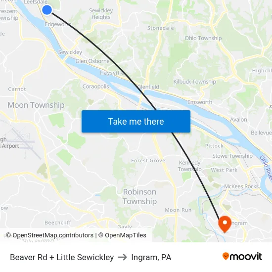 Beaver Rd + Little Sewickley to Ingram, PA map