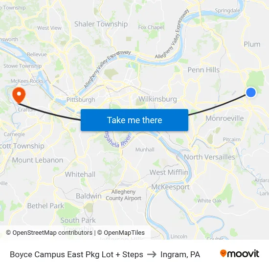 Boyce Campus East Pkg Lot + Steps to Ingram, PA map