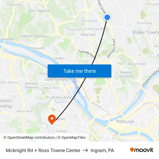 Mcknight Rd + Ross Towne Center to Ingram, PA map
