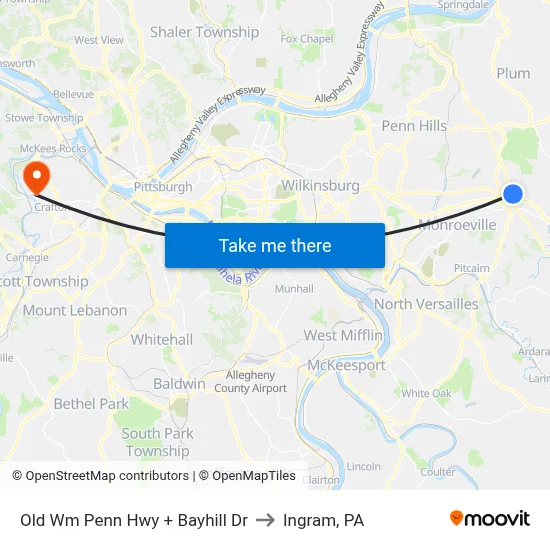 Old Wm Penn Hwy + Bayhill Dr to Ingram, PA map