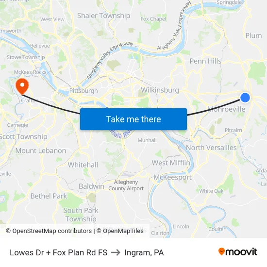 Lowes Dr + Fox Plan Rd FS to Ingram, PA map