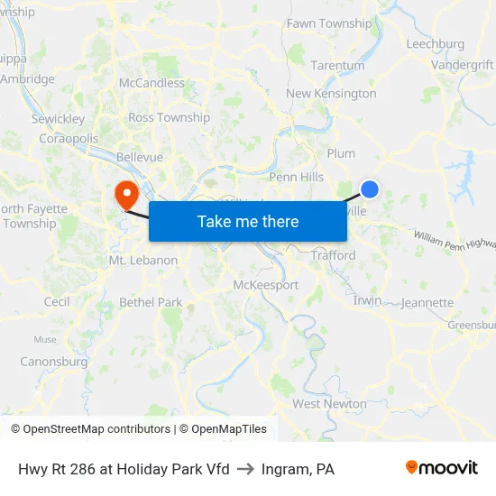 Hwy Rt 286 at Holiday Park Vfd to Ingram, PA map