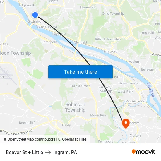 Beaver St + Little to Ingram, PA map