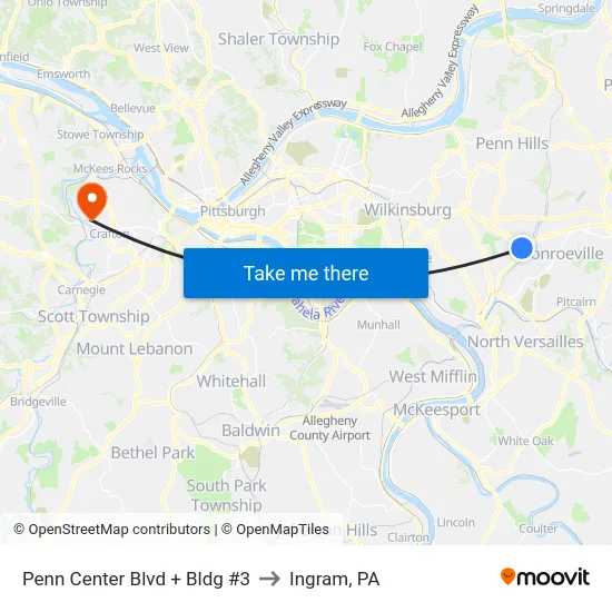 Penn Center Blvd + Bldg #3 to Ingram, PA map