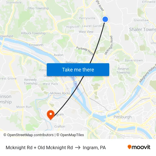 Mcknight Rd + Old Mcknight Rd to Ingram, PA map