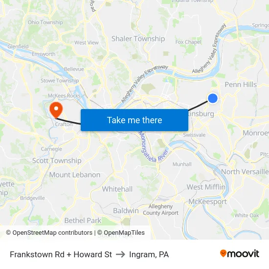 Frankstown Rd + Howard St to Ingram, PA map