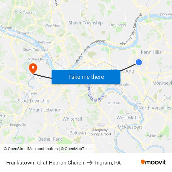 Frankstown Rd at Hebron Church to Ingram, PA map