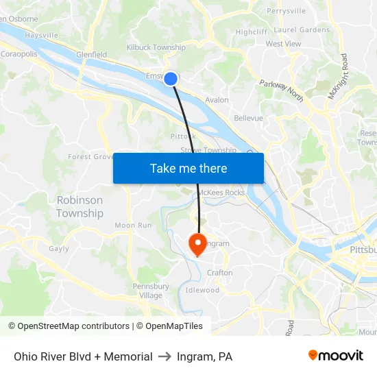Ohio River Blvd + Memorial to Ingram, PA map