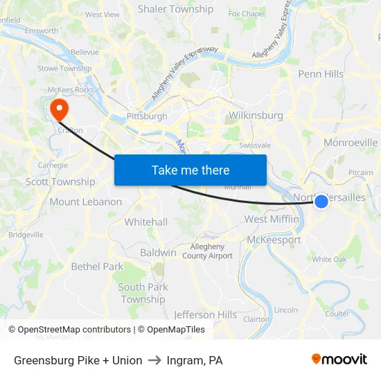 Greensburg Pike + Union to Ingram, PA map