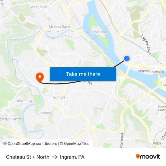 Chateau St + North to Ingram, PA map