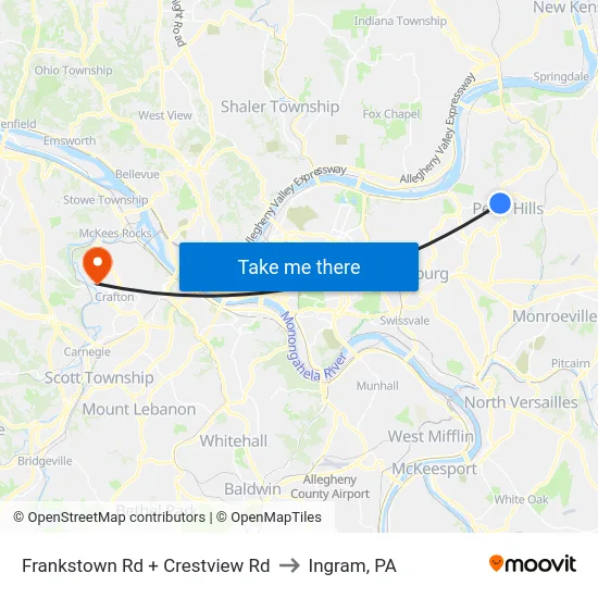 Frankstown Rd + Crestview Rd to Ingram, PA map