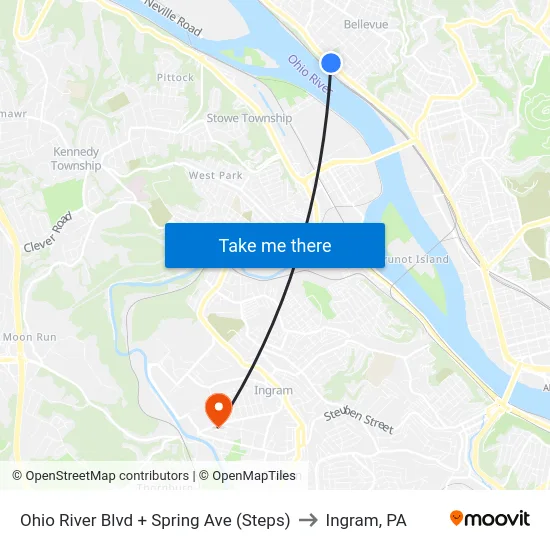 Ohio River Blvd + Spring Ave (Steps) to Ingram, PA map