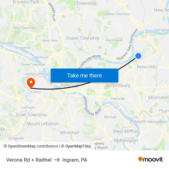 Verona Rd + Raithel to Ingram, PA map