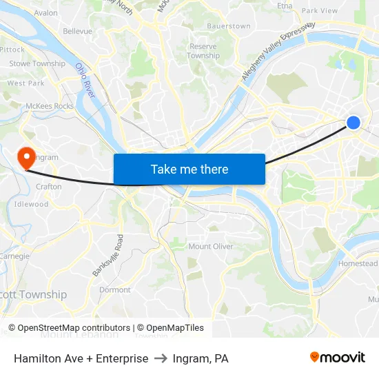 Hamilton Ave + Enterprise to Ingram, PA map