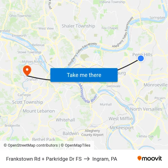 Frankstown Rd + Parkridge Dr FS to Ingram, PA map