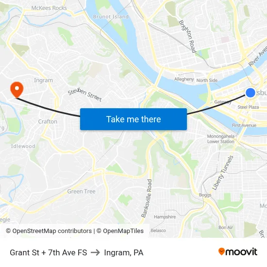 Grant St + 7th Ave FS to Ingram, PA map