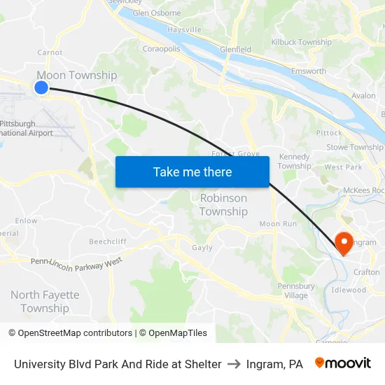 University Blvd Park And Ride at Shelter to Ingram, PA map