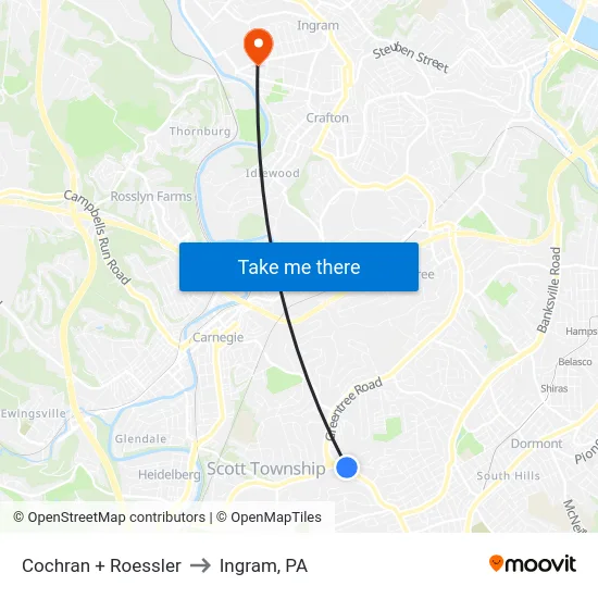 Cochran + Roessler to Ingram, PA map