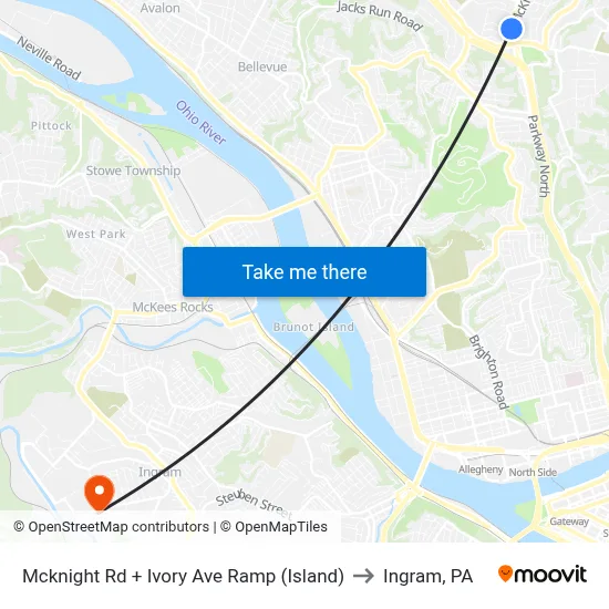 Mcknight Rd + Ivory Ave Ramp (Island) to Ingram, PA map