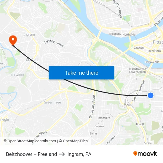 Beltzhoover + Freeland to Ingram, PA map