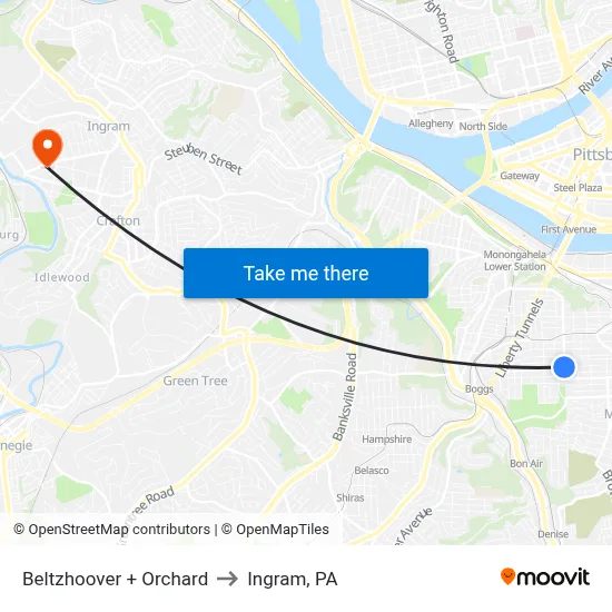 Beltzhoover + Orchard to Ingram, PA map
