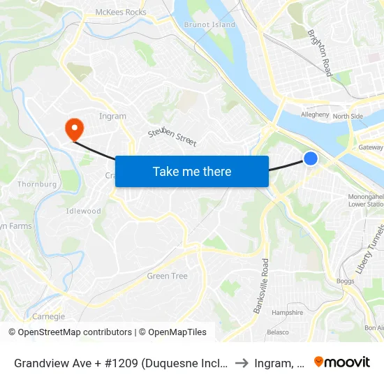 Grandview Ave + #1209 (Duquesne Incline) to Ingram, PA map