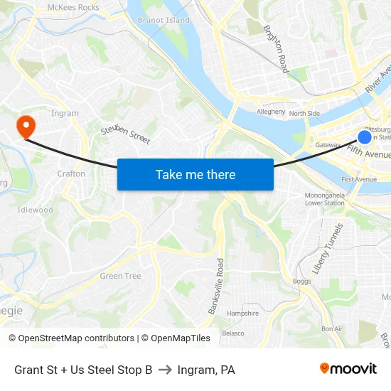 Grant St + Us Steel Stop B to Ingram, PA map