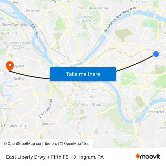 East Liberty Drwy + Fifth FS to Ingram, PA map