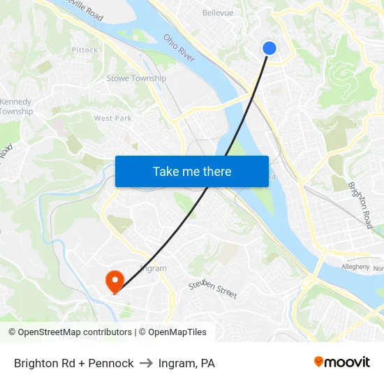 Brighton Rd + Pennock to Ingram, PA map