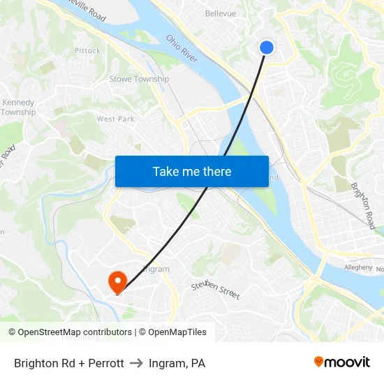 Brighton Rd + Perrott to Ingram, PA map