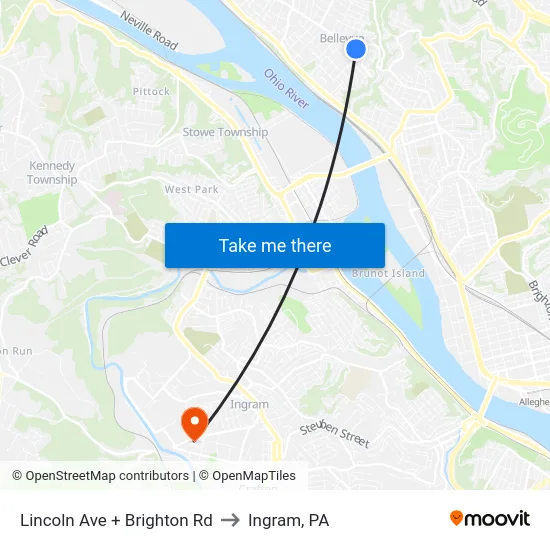 Lincoln Ave + Brighton Rd to Ingram, PA map