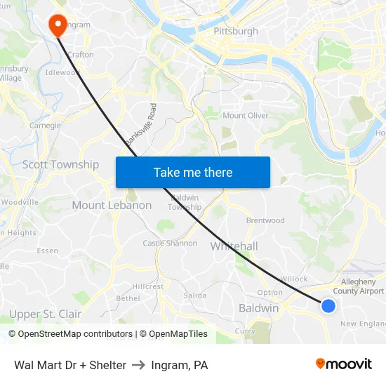 Wal Mart Dr + Shelter to Ingram, PA map