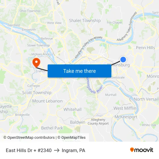 East Hills Dr + #2340 to Ingram, PA map