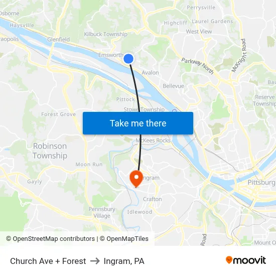 Church Ave + Forest to Ingram, PA map