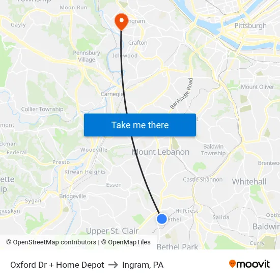 Oxford Dr + Home Depot to Ingram, PA map