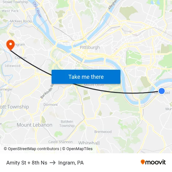 Amity St + 8th Ns to Ingram, PA map
