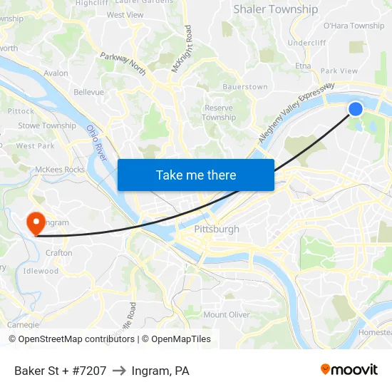 Baker St + #7207 to Ingram, PA map
